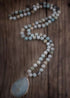 Boho Necklace, RH Rose Quart Amazonite, Oval Blue Pink Natural Stone